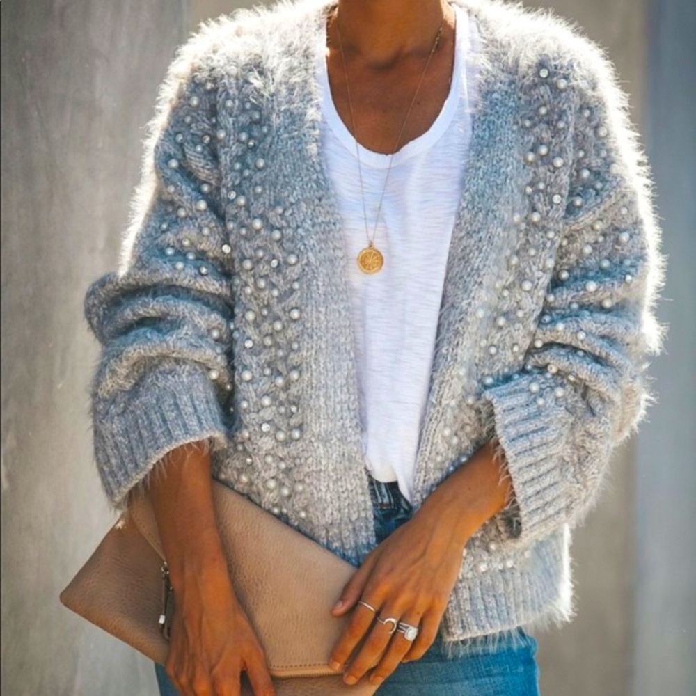 Grey Embellished Cardigan